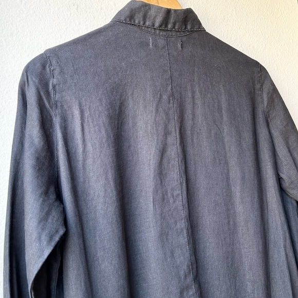 Morton Mac Black Linen Pleated Peplum Lotte Long Sleeve Shirt Dress OS - Picture 8 of 16